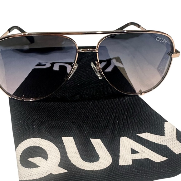 Quay High Key Mini (Large) Aviator Sunglasses Rose Gold Multi Blue New - Picture 5 of 12